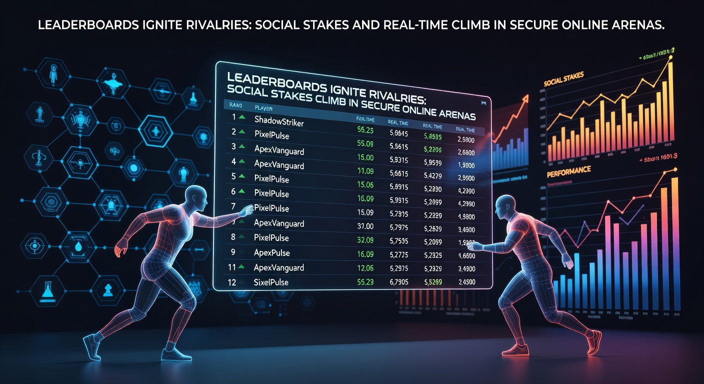Dynamisches Leaderboard in einer Online-Arena mit steigenden Ranglisten und Spieler-Avataren