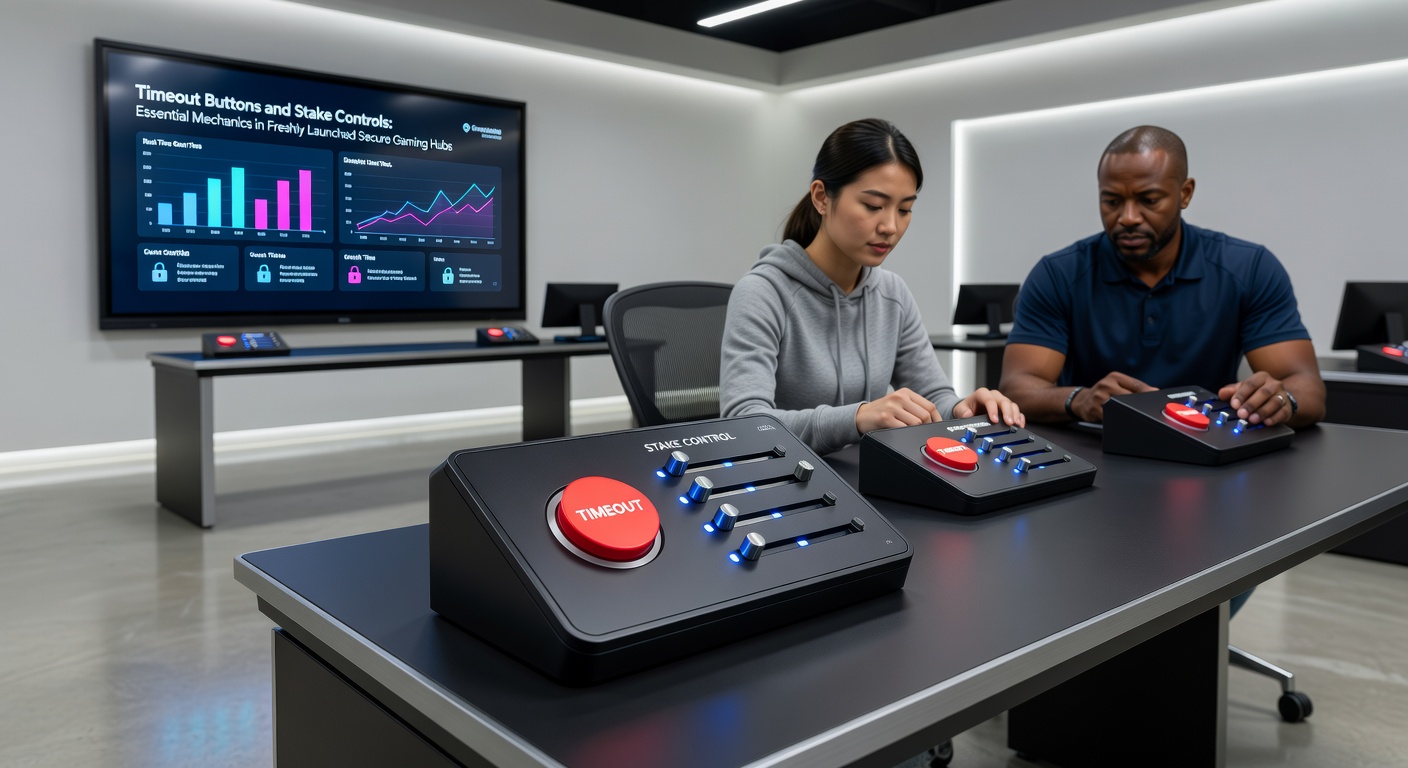 Screenshot eines Einsatz-Kontroll-Dashboards mit Timeout-Optionen in einem neuen deutschen Gaming-Hub, inklusive grafischer Visualisierungen von Limits